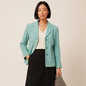 Liz Claiborne Aqua Suede Vintage Fitted Blazer Jacket 3 Button‎ Preppy Large